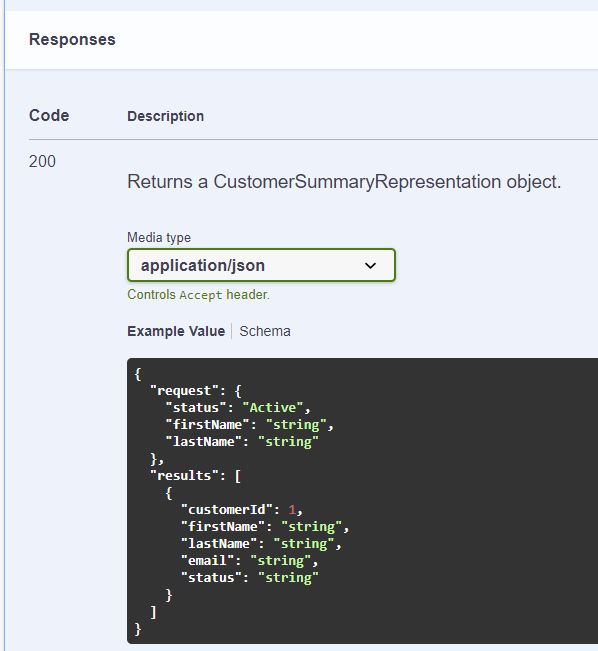 Response property with example tag